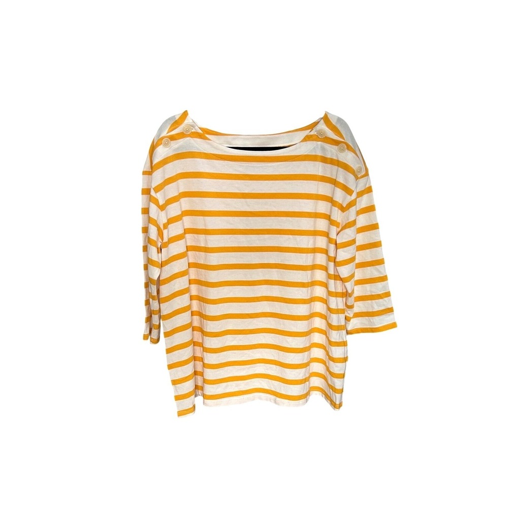 The Nines by HATCH Striped Boatneck Maternity Top 3/4 Sleeve Button Shoulder L